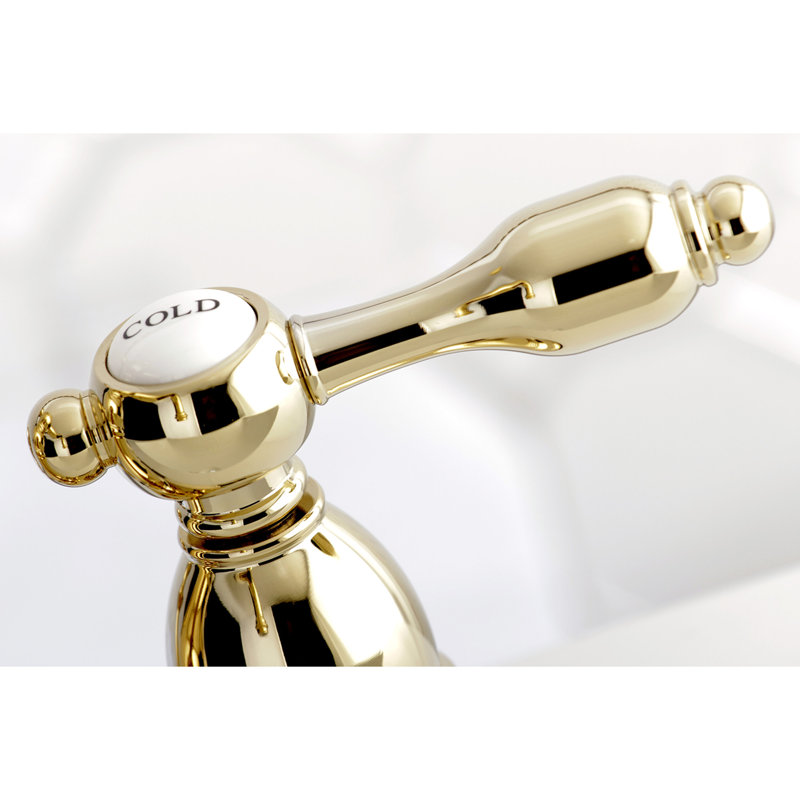 Robinet de salle de bain central à 4 poignées et 3 poignées à fixation sur le comptoir à 4 trous Kingston, Laiton poli