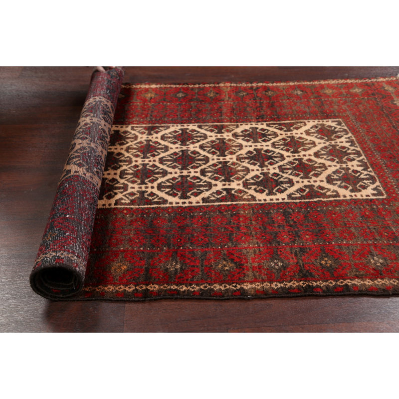 Tapis ivoire / rouge en laine noué à la main de conception unique 3 pi 7 po x 6 pi 4 po années 1990 Hawwa
