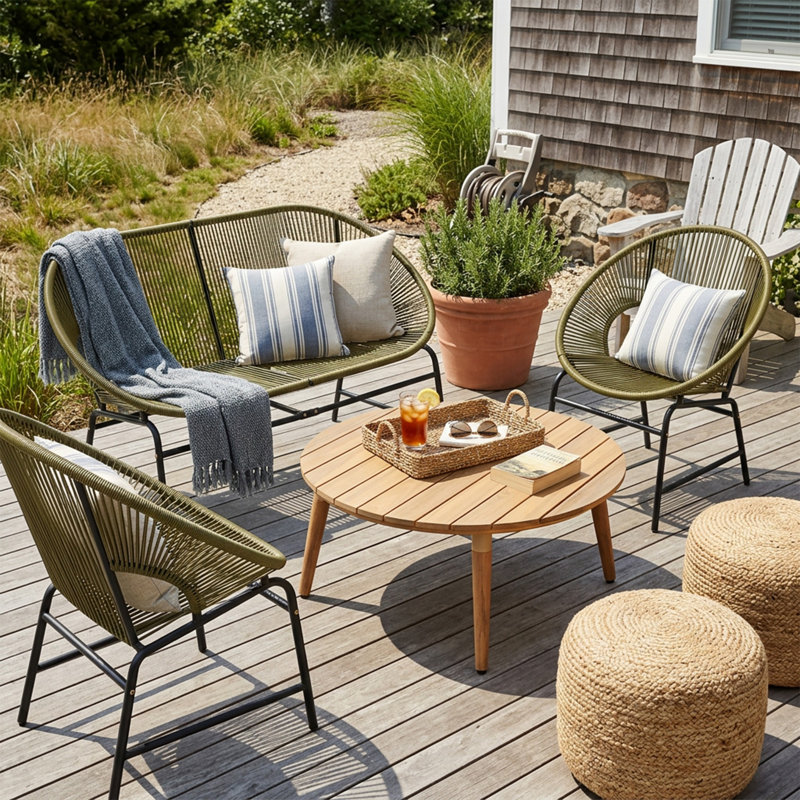 Ensemble de conversation extérieur pour balcon, jardin, terrasse, Vert, naturel