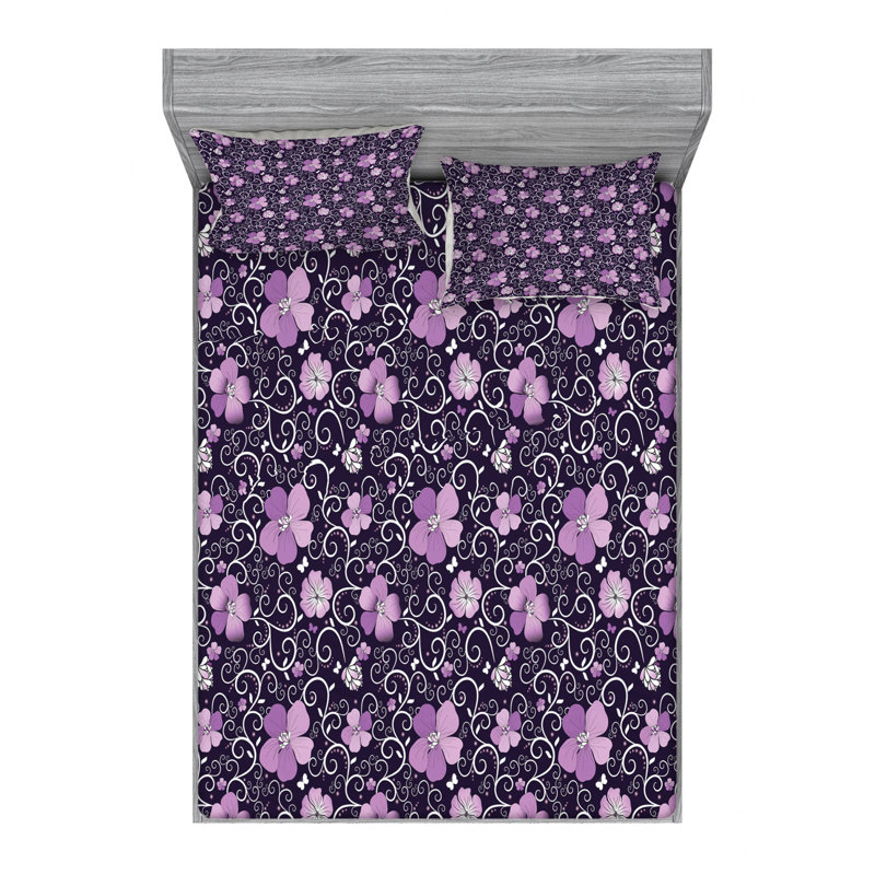 Microfiber Floral Sheet Set, Full Sheet Set + Fitted Sheet + 2 Pillowcases