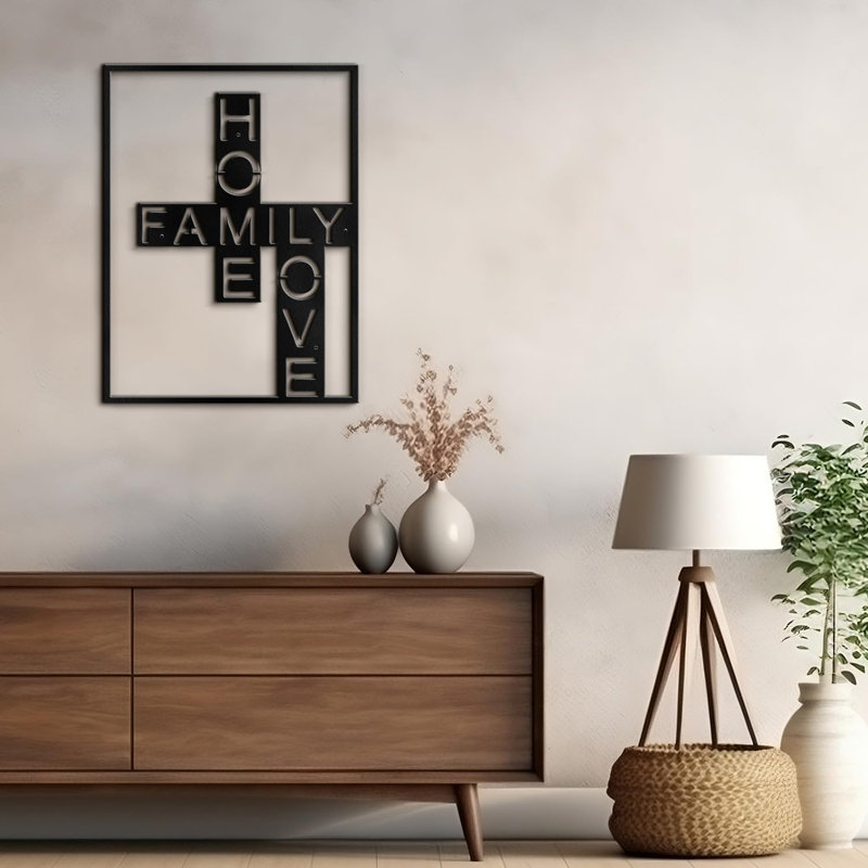 Décoration murale en métal, H 20 po x l 20 po x P 0,05 po, Noir