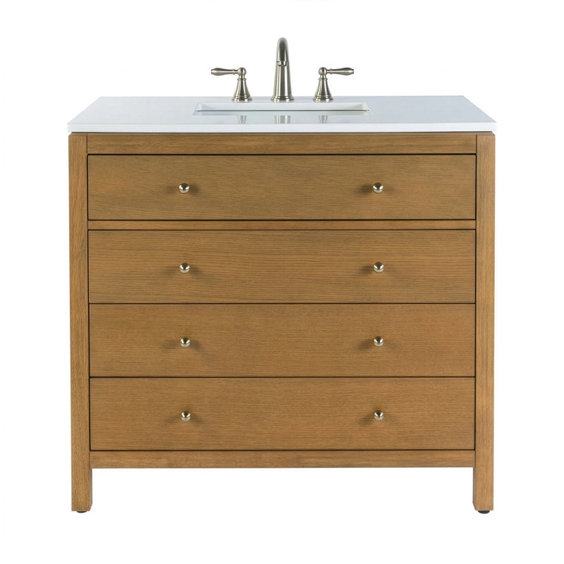 Nora 36 in W Quartz Top Single Sink Bathroom Vanity Set, Natural