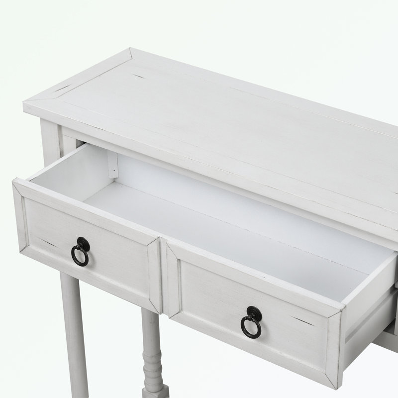 Console en bois massif de 57,9 po, Blanc antique, Blanc antique