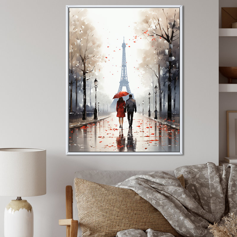 «Love In Paris Vintage Watercolor I», reproduction d'art sur toile, H 44 po x l 34 po x P 1,5 po, Cadre flottant blanc