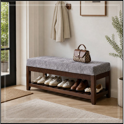 Meuble à chaussures en bois Stéphanie avec coussin rembourré et tablette à chaussures inférieure
