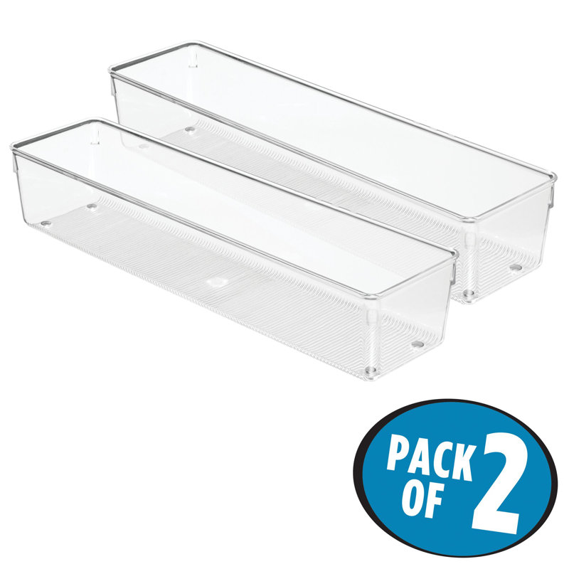 iDesign Linus Kitchen Drawer Organizer, 4" x 16" x 3", 2 Pack, Clear