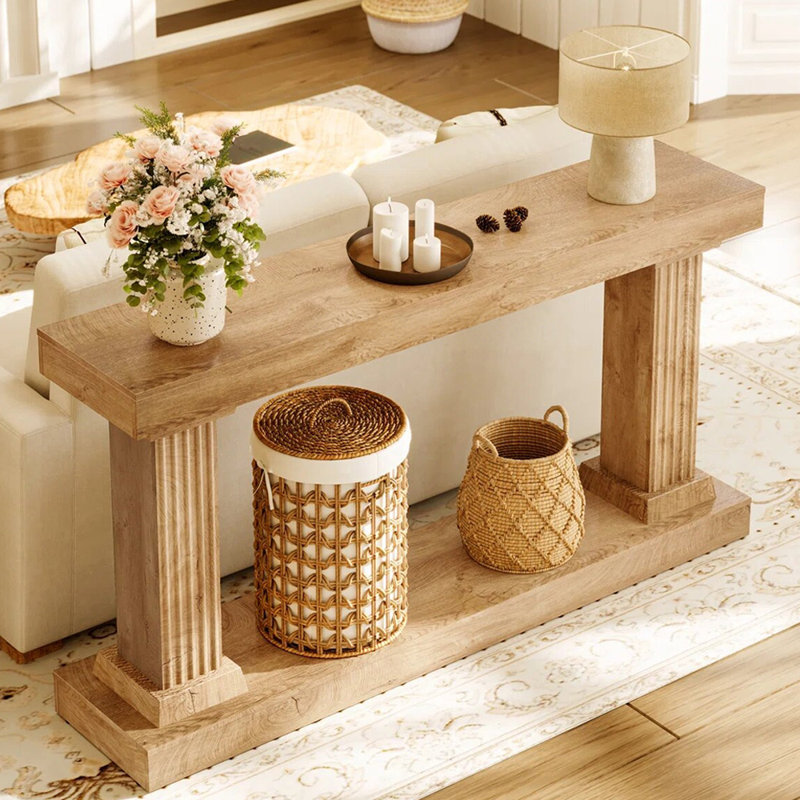 Console rétro de style français, H 35,4 po x l 63 po x P 11,8 po, Bois naturel