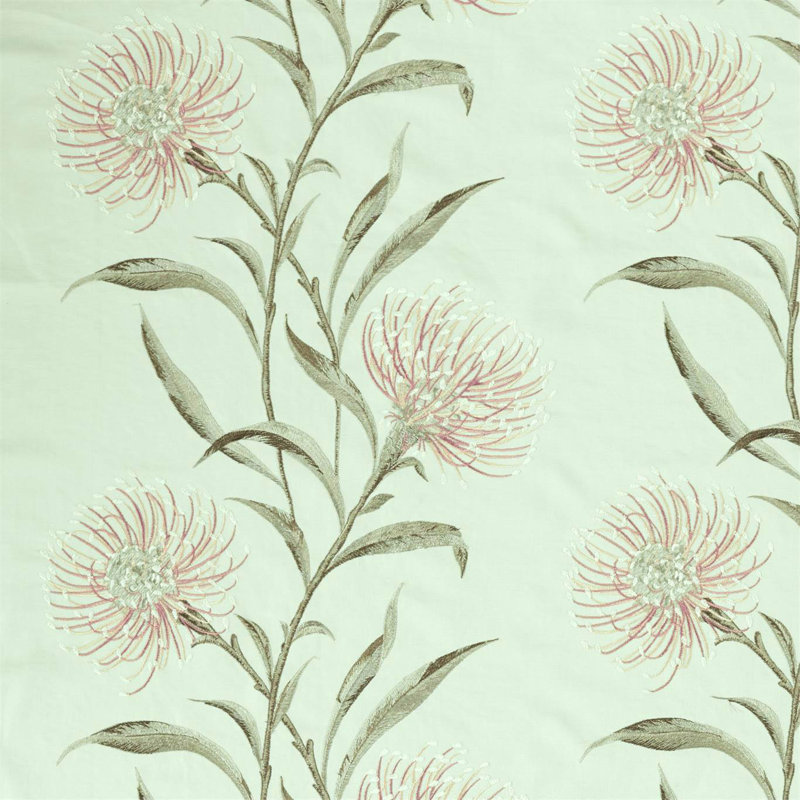 Catherinae Embroidery Fabric, Silver/Mint