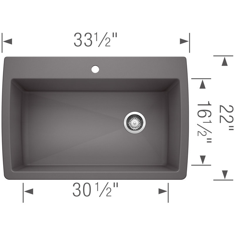 Diamond SILGRANIT 33.5" Super Single Dual Mount Kitchen Sink - Cinder, Cinder, 1 hole