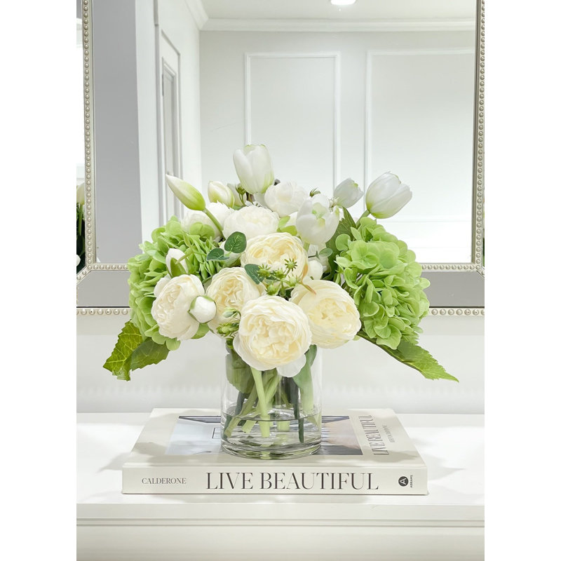 White French Country Peony Vase Centerpiece
