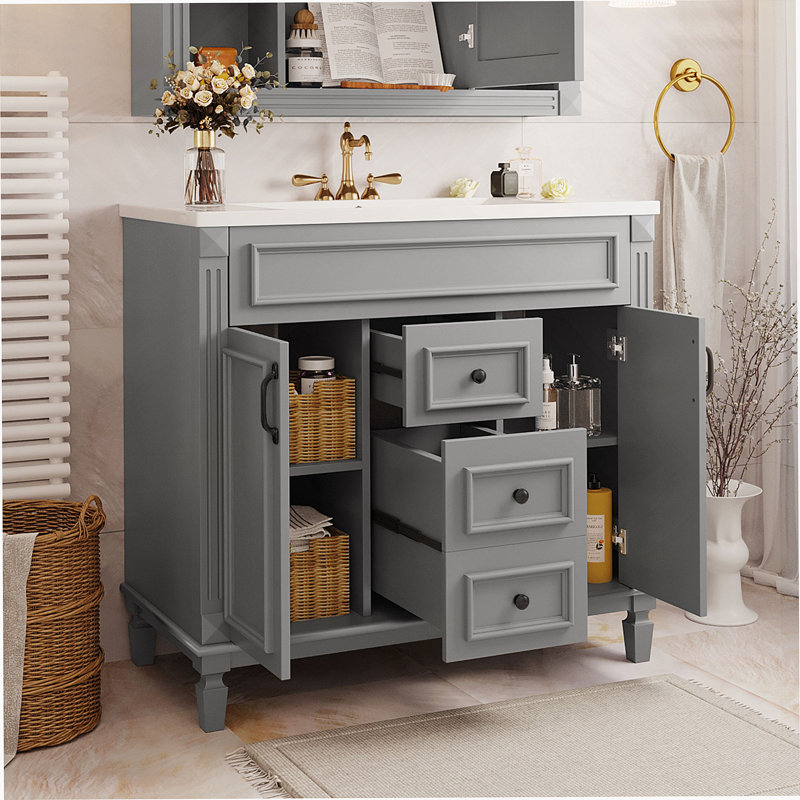 Meuble-lavabo moderne 36 po avec lavabo supérieur, Gris