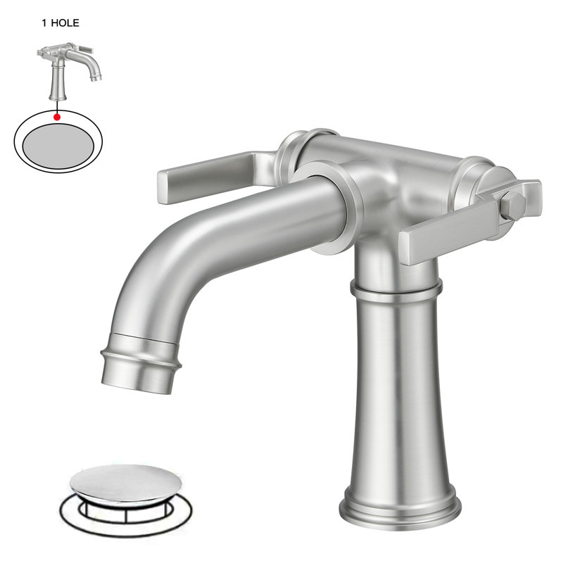 Single-Hole 2-handle Bathroom Faucet with Drain Assembly, Brushed Nickel