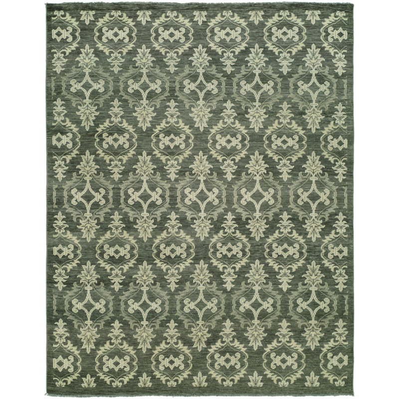 Kunkle Damask Area Rug in Gray, Rectangle 6' x 9'