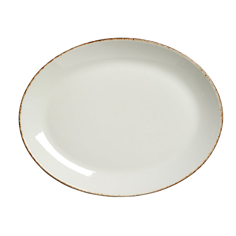 Plater ovale coupé bleu, Blanc / Brun