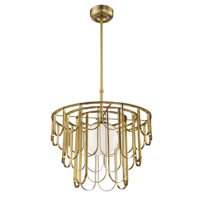 Luminaire suspendu géométrique unique à 1 lumière Hialmar, Laiton, H 67,8 po x l 24 po x P 24 po