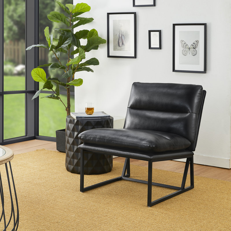 Caylub 28'' Wide Accent Chair Side Chair, Black Faux Leather