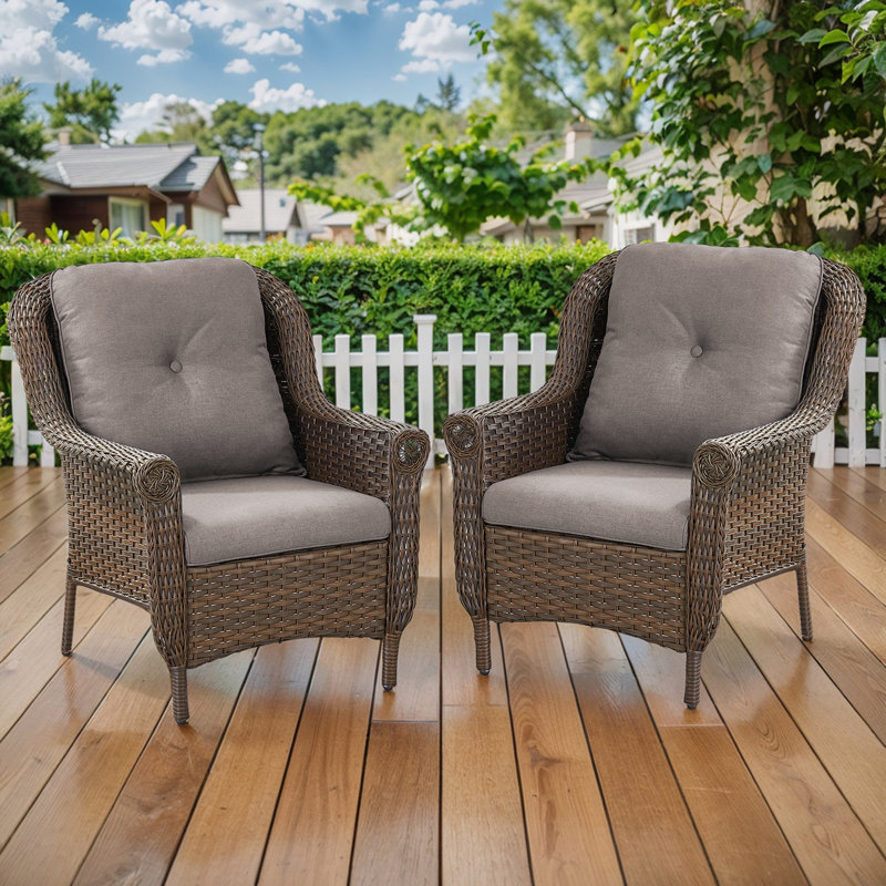 Mindee Outdoor Patio Chairs With Cushions(Set Of 2), Gray