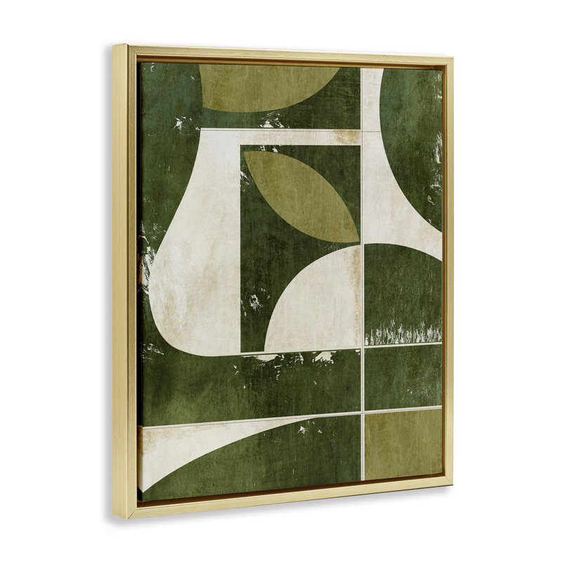 Cadre flottant Earthy Green Tone Shapes, design par Suzanne Nicoll, H 21 po x l 17 po, Cadre flottant métallique doré