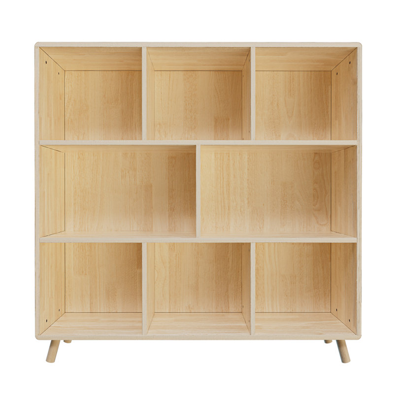 Armoire de rangement en bois de pin de 44 po x l 44 po à 8 compartiments - Organisateur de tablettes fixes, capacité de charge de 120 lb, bibliothèque en bois moderne pour livres / jouets / décoration intérieure, multi-usage pour la maison / le bureau (pieds surélevés de 4,3 po, panneau arrière optionnel ))