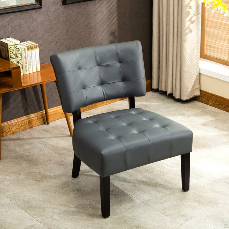 Fauteuil d'appoint capitonné en cuir mélangé avec sièges surdimensionnés, gris, Gris
