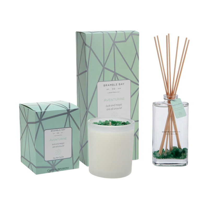 Crystal Infusions Scented Candle & Diffuser Set - 300g/150ml - Aventurine - 2pc