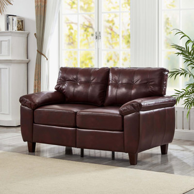 Large Arm Storage PU Faux Leather Loveseat Sofa, Breathable Upholstered Living Room Couch