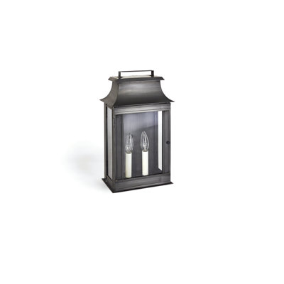 Concord Medium Wide Pagoda Wall Dark Brass 2 Candelabra Sockets Clear Glass