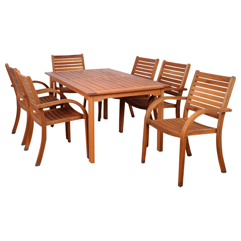 Anautica 6 - Person Eucalyptus Solid Wood Patio Dining Set Rectangular Table