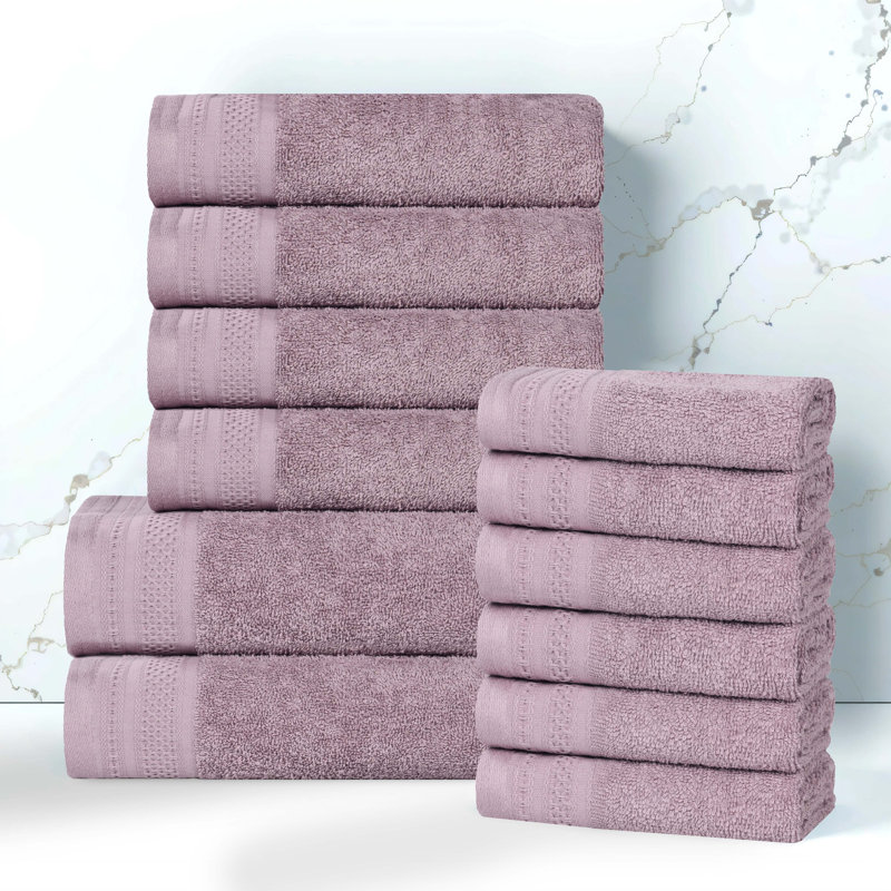Josann 12 Piece 100% Cotton Honeycomb Jacquard & Solid Bath Towel Set, Sea Fog