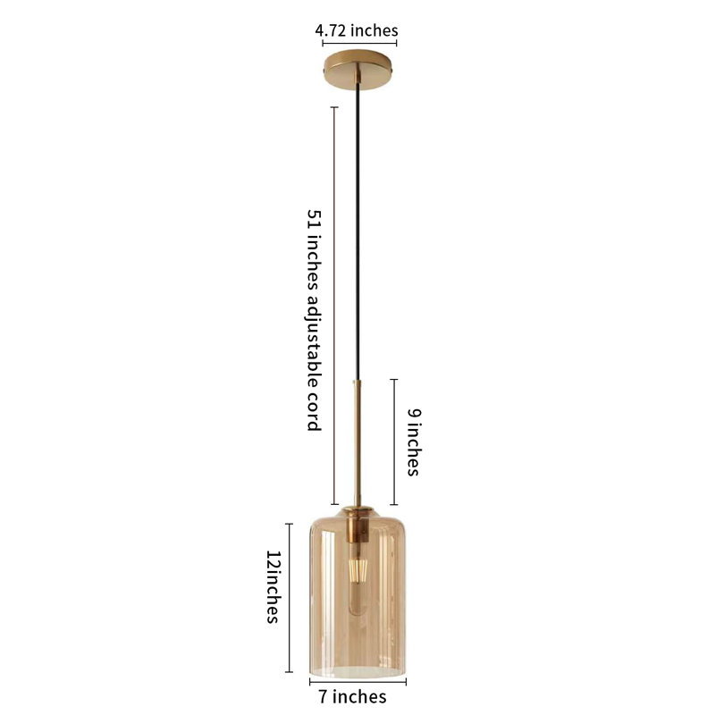 1 - Suspension cylindrique moderne en verre ambré