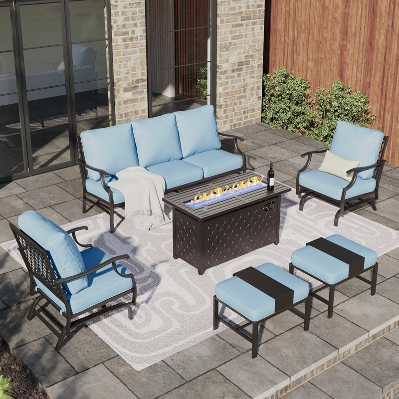 Asfand Patio Conversation Set, Blue, Yes