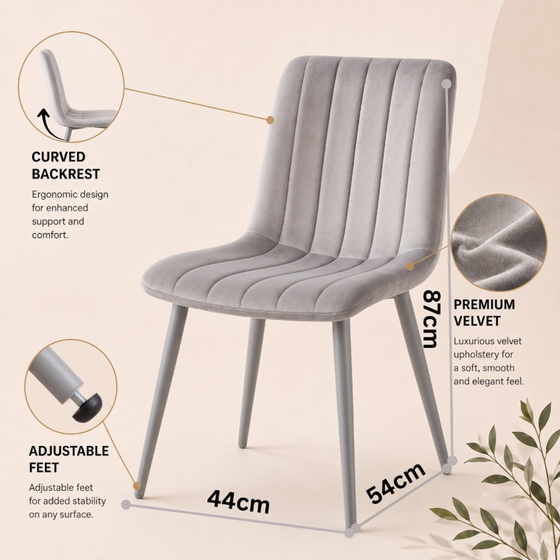 Modern Velvet Dining Chairs Set of 2/4/6 Kursi Chair Dining Room Furniture, 6, Grey