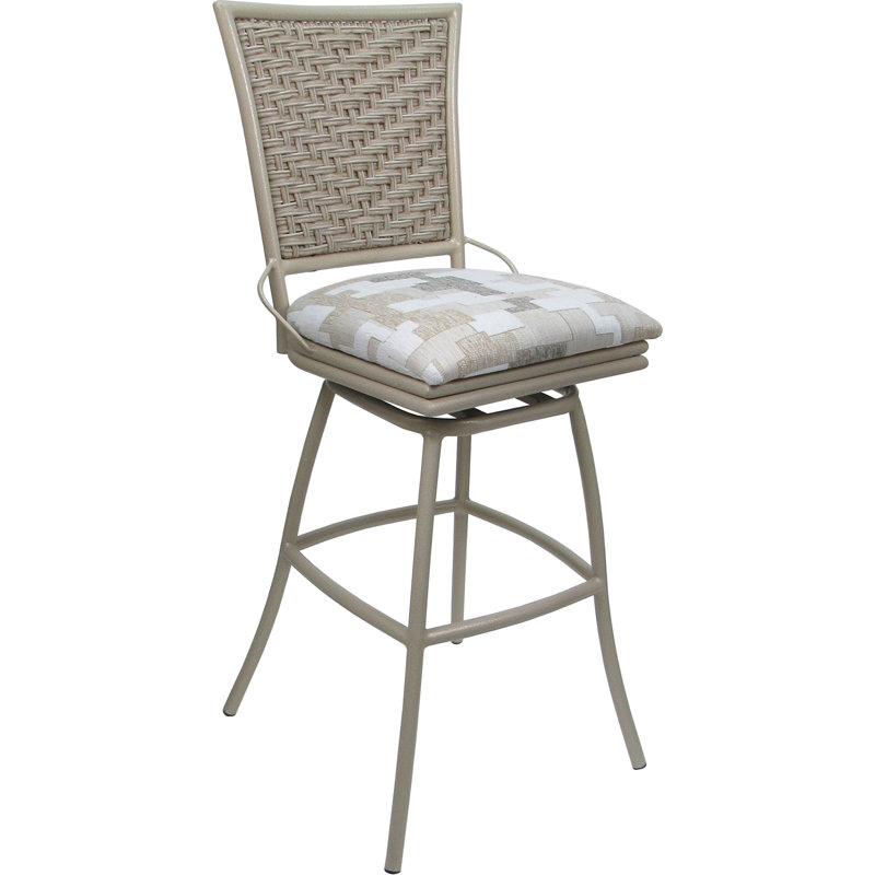 Tabouret de bar d'extérieur d'extérieur 34 po sans accoudoirs, Beige, Blanc