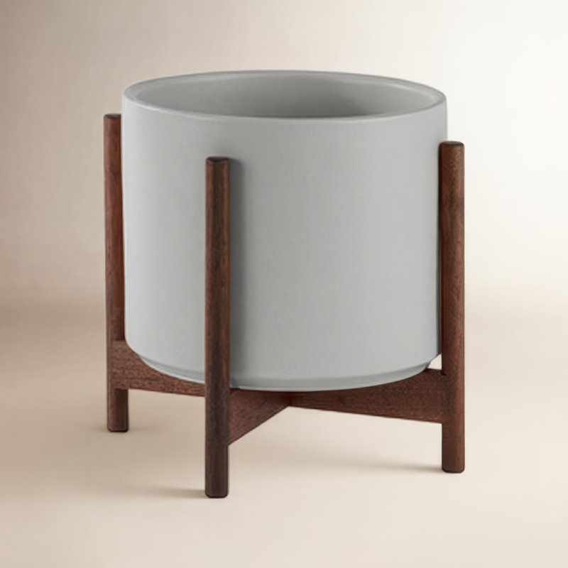 Ceramic Pot Planter, Gray/Dark Teak