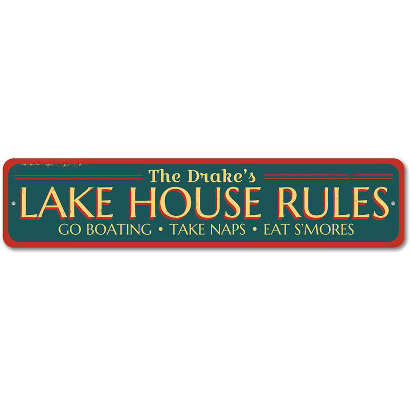 Plaque en métal Lake Rules, H 4 po x l 18 po x P 0,04 po