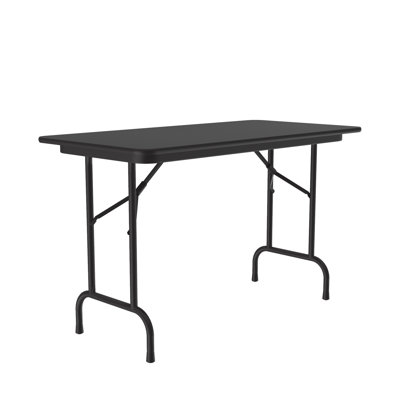 Correll 48 rond, table commerciale pliante, plateau en stratifié thermolaqué noyer lourd 3/4 noyau, , portatif, tablier en acier robuste