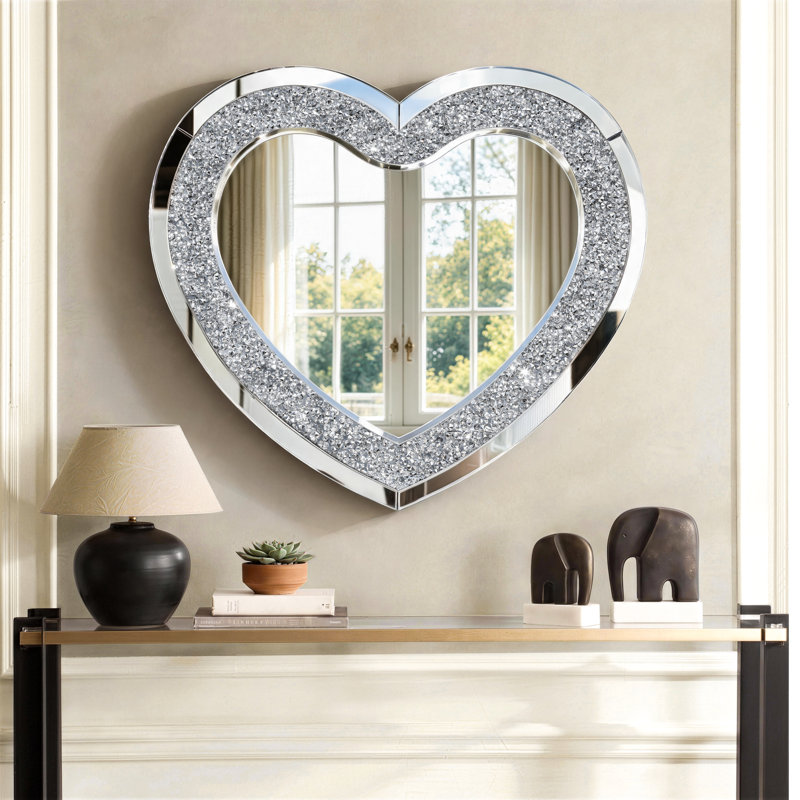 Amla 27.5" Crushed Diamond Décor Heart-Shaped Wall Mirror