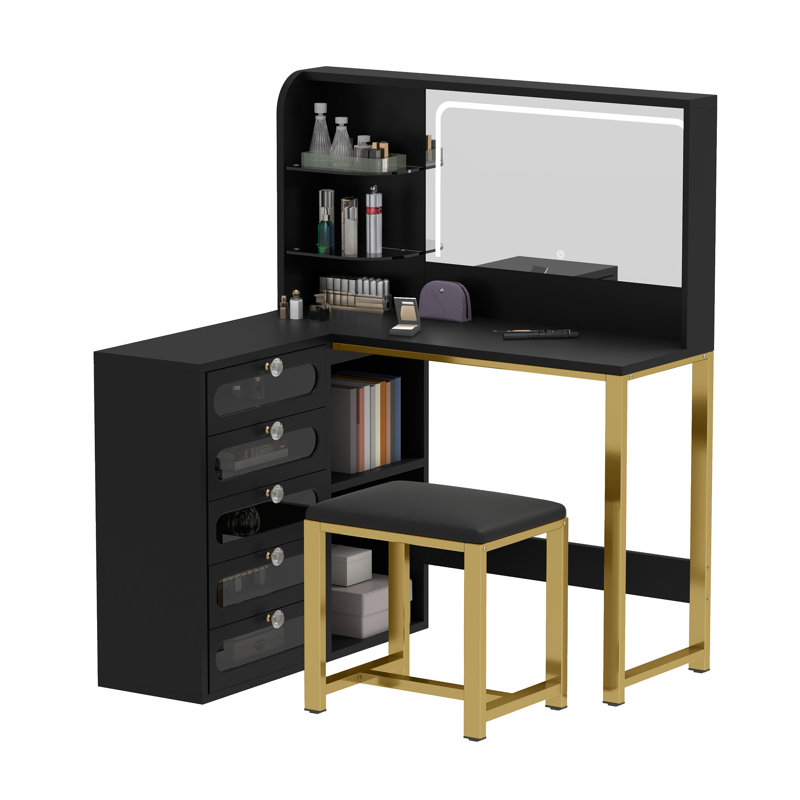  Bureau de coiffeuse de coin avec lumières et miroir