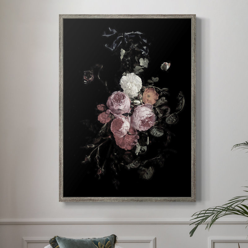 Reproduction florale rétro encadrée XCV - bois massif