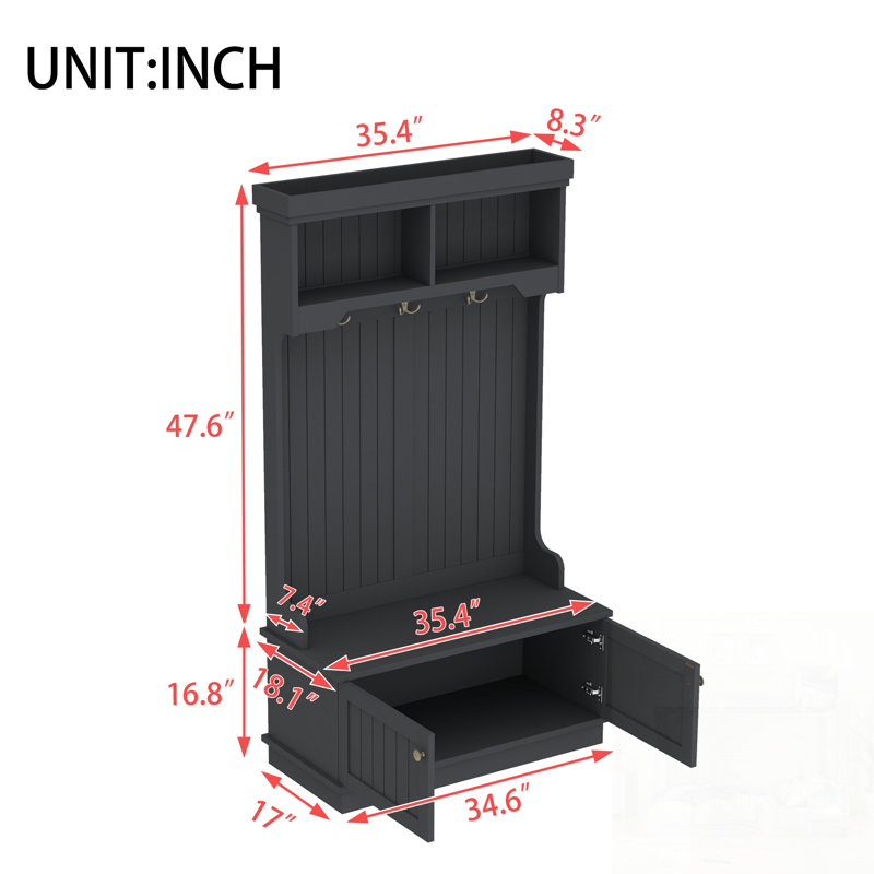 Arbre d'entrée multifonctionnel avec banc à chaussures de rangement et portemanteaux, design 4 en 1 pour vestibule et couloir