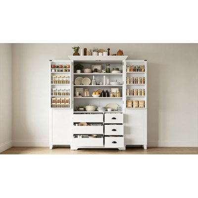 Kitchen Pantry With Drawers, Freestanding Cupboard Storage Cabinet With Door Shelves, Adjustable Shelves And Pull-Out Trays
