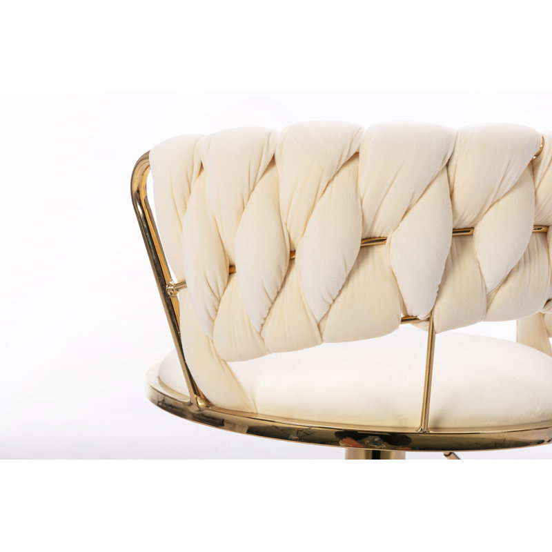 Ensemble de 2 tabourets de bar, avec repose-pieds chromé et base pivotante à hauteur réglable en velours + tabouret de bar simple Golden Leg