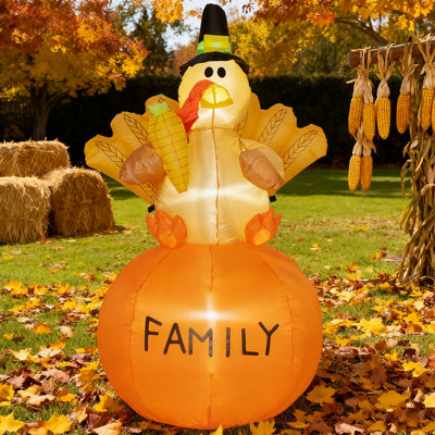1x Lighted Inflatable Thanksgiving Turkey Decor  | 3 Leds| Orange&brown, 39.4"x33.5"x59.1" | Perfect For Indoor/outdoor/patio/thanksgiving Gathering, Thanksgiving Inflatable Yard Decor