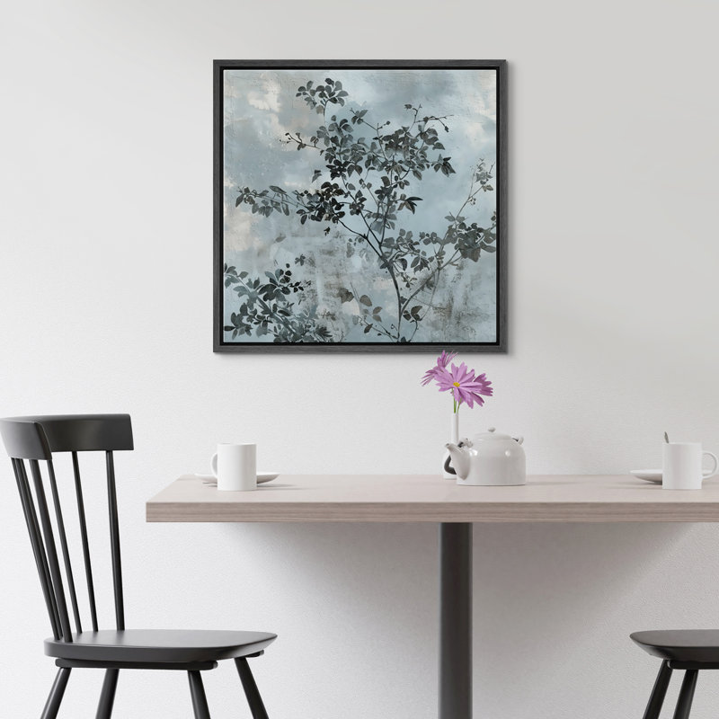 Tree Branch Leaves Abstract Background, 16" H x 16" W, Black Floater Frame