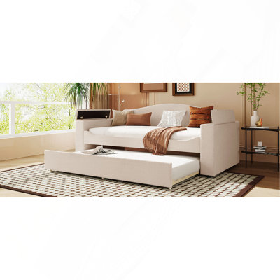 Lit de jour simple rembourré avec accoudoirs de rangement, couchette et dernier système audio intégré, molleton Teddy