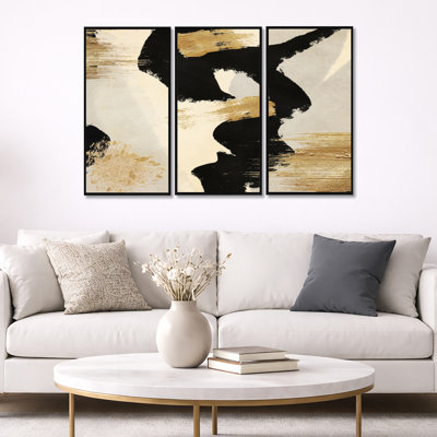 «Golden and Black Glam Collage II», reproduction sur toile 3 pièces