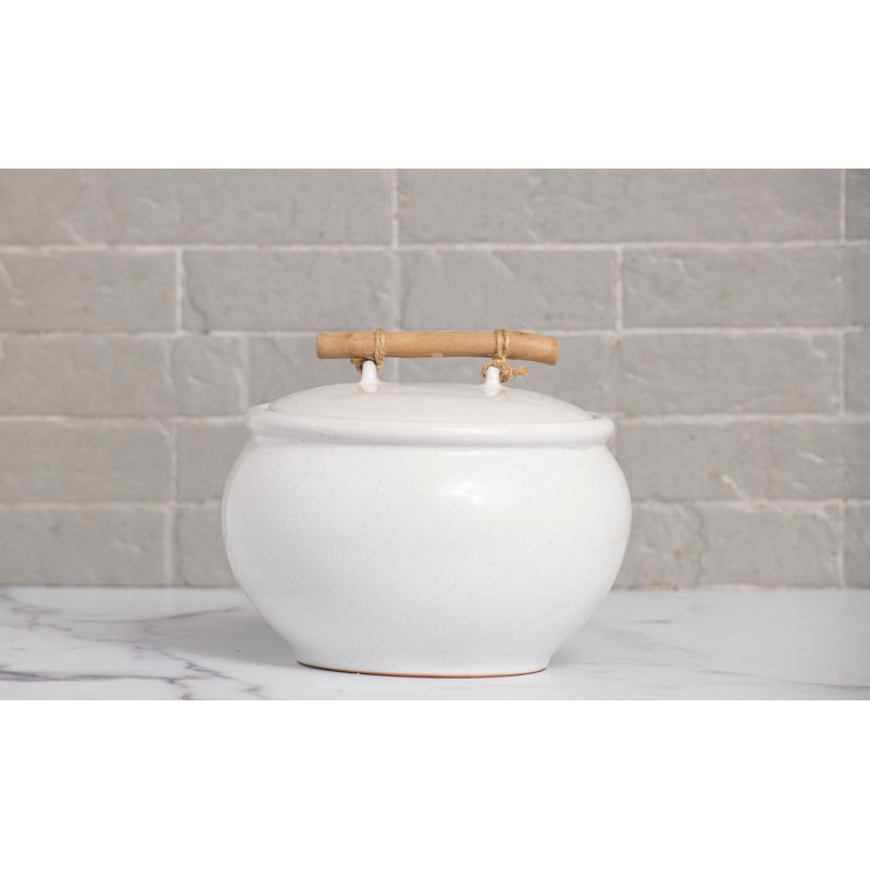 VIP Ceramic 8.5 in. White Container and Lid with Handle