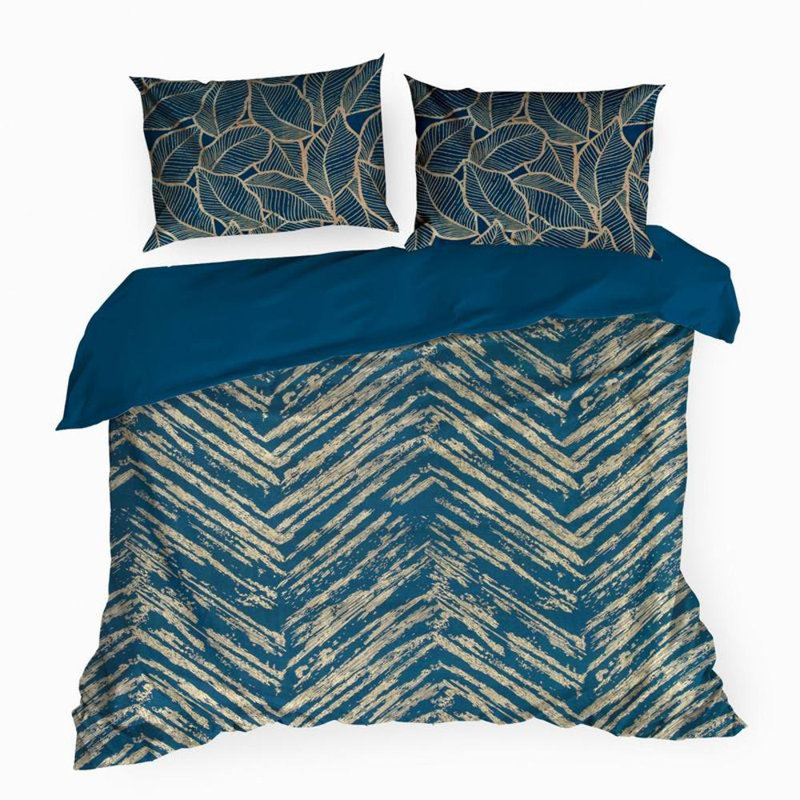 Garred Cotton Chevron / Zig Zag Duvet Cover Set with Pillowcases Included, Kingsize - 2 Pillowcases (70 x 80 cm), Navy Blue