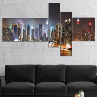New York City Canvas Wall Art, Manhattan Skyline Photography Print - Lit NYC Manhattan Skyline