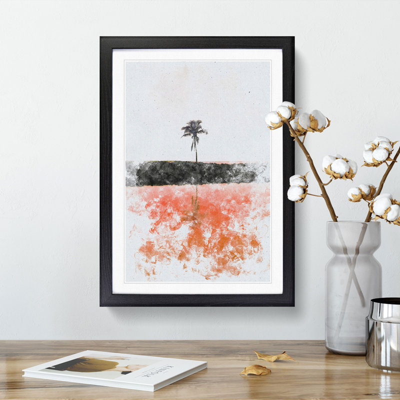 Reflection of a Palm Tree in Hawaii - Picture Frame Painting Print, Black Framed, 87cm H x 62cm W x 2cm D